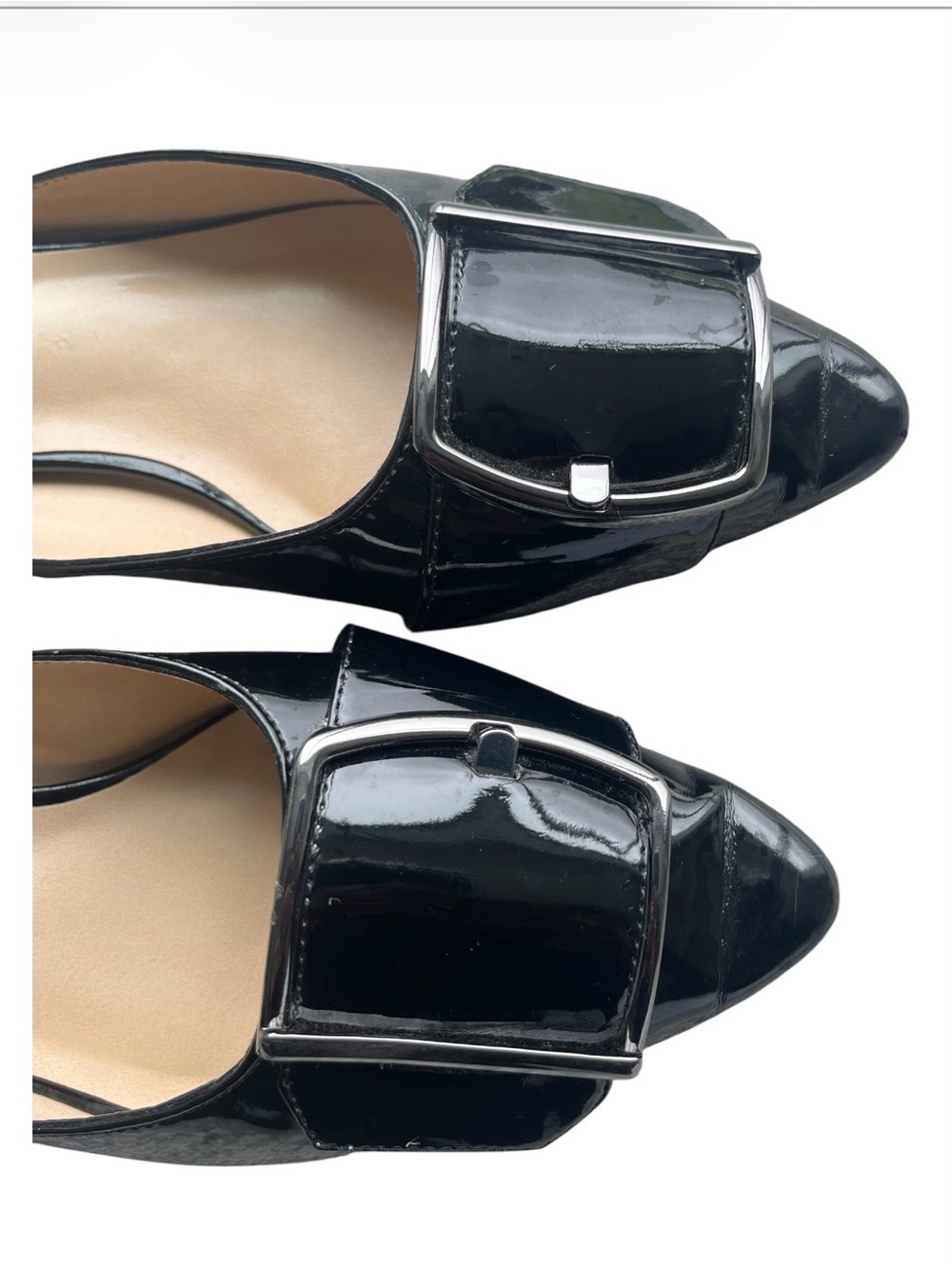Franco Sarto Black Patent Pointed-Toe Flats with Buckle Accent - Picture 2 of 5